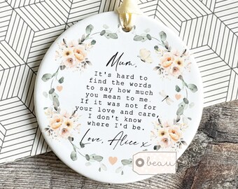 Personalised Mother’s Day gift It’s hard to find the words to say Quote Peach floral Decoration Ornament Keepsake Mother of Bride Groom gift