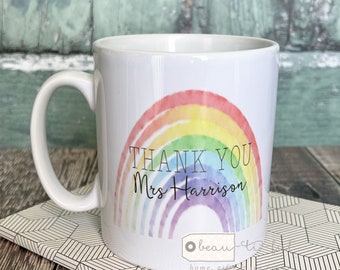 Personalised Thank you teacher teaching assistant nursery teacher Pastel Rainbow Quote Mug - gift mug - cup