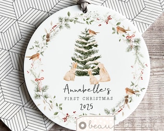 Personalised First Baby Christmas Bauble woodland 1st Christmas gift Bauble New Baby Bauble Ornament Keepsake Decoration gift