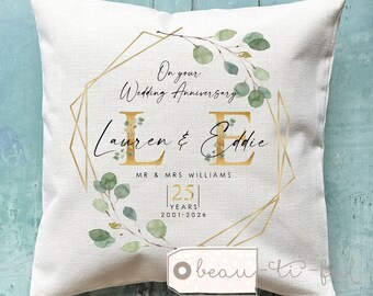 Personalised Anniversary gift, Anniversary gift for her, 40 25 50 55 45 20 10 1st Wedding anniversary, Linen Style Cushion