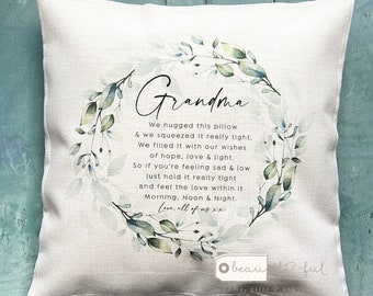 Personalised We/I hugged this pillow... Quote Greenery Wreath Design Home Quote Linen Style Cushion cover