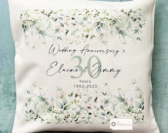 Personalised Wedding anniversary gift 1st 25th 50th Any number Home Quote Foliage Greenery Design Home Quote Linen Style Cushion cover