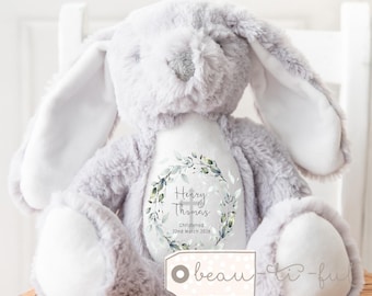 Personalised Christening Bunny, Godchild Keepsake Gift, Gift from godparents, Godson Goddaughter, Baptism keepsake