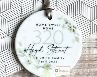 Personalised Home sweet Home Housewarming New Home Foliage Greenery Design Ceramic or Acrylic Round Decoration Ornament Wedding Keepsake