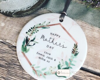 Personalised Happy Mother’s Day Mum Mom Mother Gift Sentiment Quote Botanical Floral Quote Ceramic hanging keepsake