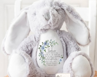 Personalised Promise to Godchild Godson Goddaughter Christening Baptism Gift Baby Girl Boy Godparents Godmother Rabbit Soft Toy Keepsake