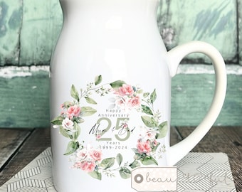 Personalised Anniversary gift 25 50 30 40 50 60 Silver Golden Anniversary gift Floral Ceramic Small Vase Jug Mug gift