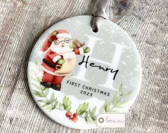 Personalised 1st First Baby Christmas Tree Santa Christmas gift Bauble Acrylic or ceramic Round Ornament Keepsake Decoration gift