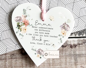 Personalised Retirement Gift Colleague leaving gift Floral Greenery Heart Acrylic Ornament Friend Workmate Friendship Keepsake