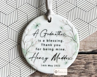 Personalised Thank you Godmother Godfather Godparents Christening Baptism Quote Butterfly floral Design Ceramic Round Ornament Keepsake