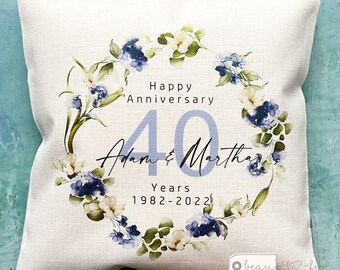 Personalised Names Wedding anniversary 25th 50th 1st 40th 10th Home Quote Eucalyptus wreath Design Home Quote Linen Style Cushion cover