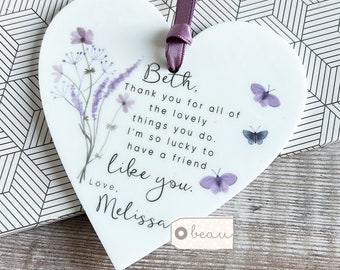 Personalised Thank you.. Friendship Appreciation Gift Quote Butterfly Greenery Design Heart Acrylic Ornament Workmate Friendship Keepsake