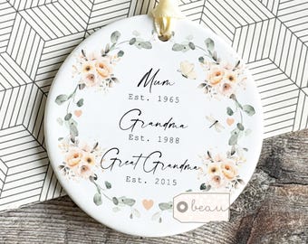 Personalised Mum, Grandma, Great Grandma gift Nanny Nan Gran Mom Peach floral Decoration Ornament Keepsake Mother’s Day gift Birthday gift
