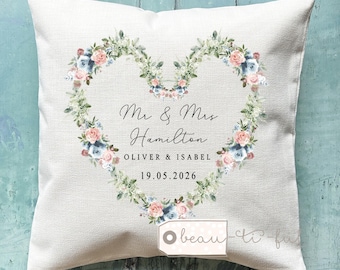 Personalised Wedding Cushion, Mr Mrs Gift, Greenery Design Newlywed Present, Bride Groom present, New couple gift, Just Married, Anniversary