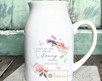 Personalised Nanna Nanny Mum Auntie Grandma Mama Home Wildflower Floral Ceramic Small Vase Jug Mug Birthday gift Mother’s Day gift