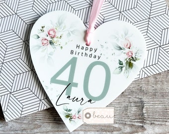 Personalised Milestone Birthday 16 18 21 30 40 50 60 70 80 90 Gift Quote Greenery Heart Acrylic Ornament Gift for her Friendship Keepsake