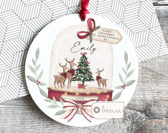 Personalised First Christmas as Grandparents Gran Grandma Nanna Auntie Uncle New Baby Ceramic or Acrylic Round Ornament Keepsake