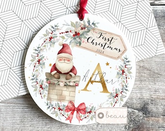 Personalised 1st First Baby Christmas Tree Santa Chimney Christmas gift Bauble Acrylic or ceramic Round Ornament Keepsake Decoration gift