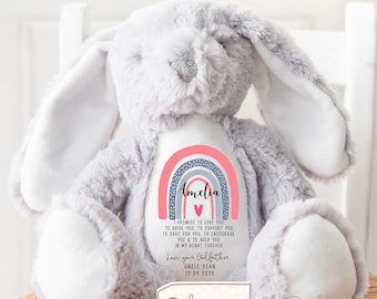 Personalised Promise to Godchild Godson Goddaughter Christening Baptism Gift Baby Girl Boy Godparents Godmother Rabbit Soft Toy Keepsake