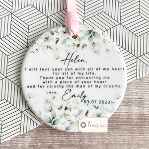 Personalised Mother of Groom Bride Gift Thank you Bride Groom Floral Greenery Ceramic or acrylic Decoration Ornament Wedding Keepsake