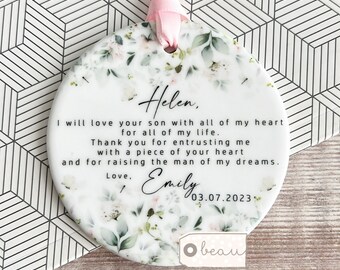 Personalised Mother of Groom Bride Gift Thank you Bride Groom Floral Greenery Ceramic or acrylic Decoration Ornament Wedding Keepsake