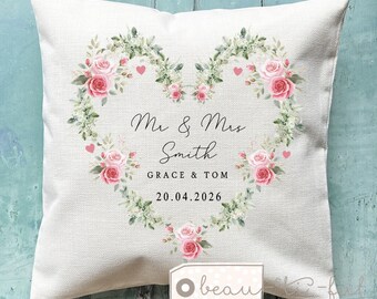 Personalised Wedding Cushion, Mr Mrs Gift, Greenery Design Newlywed Present, Bride Groom present, New couple gift, Just Married, Anniversary