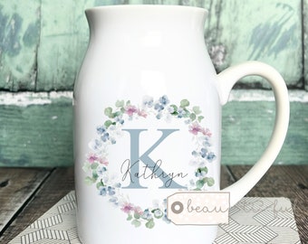 Personalised Name Nanna Nanny Mum Auntie Grandma Mama Home Wildflower Floral Ceramic Small Vase Jug Mug Birthday gift