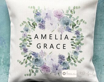 Personalised Name Quote Purple Floral Design Home Quote Linen Style Cushion cover