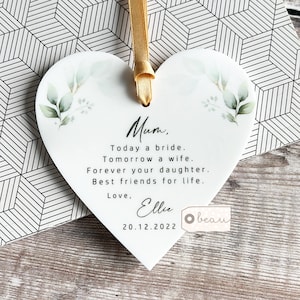 Personalised Mother of Bride Today a Bride Thank you from Bride Quote Greenery Geometric Acrylic Heart Ornament Wedding Keepsake