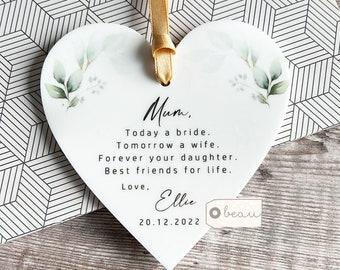 Personalised Mother of Bride Today a Bride Thank you from Bride Quote Greenery Geometric Acrylic Heart Ornament Wedding Keepsake
