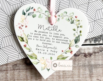 Personalised Promise to Godchild Christening Baptism Gift Godparents Godmother Godson Goddaughter Floral Heart Acrylic Ornament Keepsake