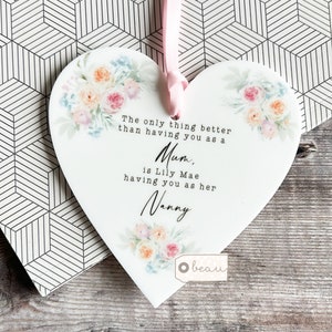 Personalised Mum Mom Nanny Mother Gift Sentiment The only thing better than having you Pink Wildflower Heart Floral Acrylic hanging keepsake