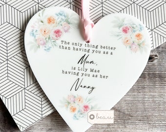 Personalised Mum Mom Nanny Mother Gift Sentiment The only thing better than having you Pink Wildflower Heart Floral Acrylic hanging keepsake
