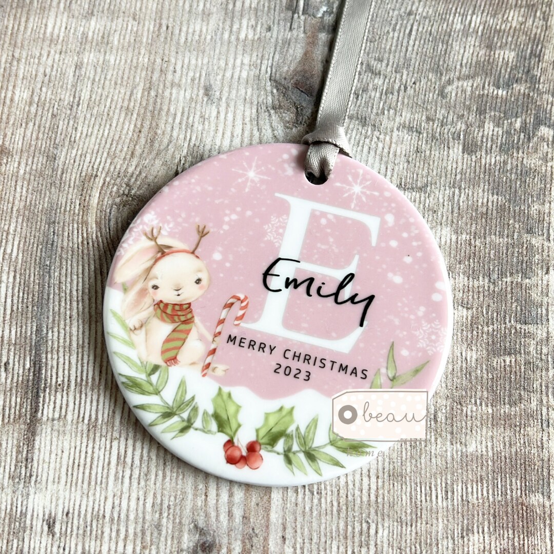 Personalised Merry Christmas Tree Rabbit Christmas Gift Bauble Acrylic