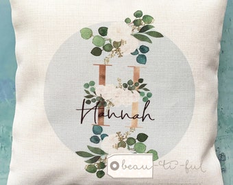 Personalised Name Botanical Floral Design Home Quote Linen Style Cushion cover