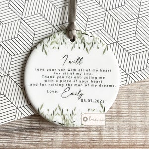 Personalised Mother of Groom Bride Gift Thank you Bride Groom Greenery Ceramic or acrylic Decoration Ornament Wedding Keepsake