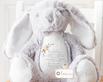 Personalised Promise to Godchild Godson Goddaughter Christening Baptism Gift Baby Girl Boy Godparents Godmother Rabbit Soft Toy Keepsake