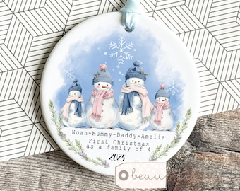 Personalised 1st First Christmas as family of 3 4 5 Snowmen Snowman Mummy Daddy Mammy Mommy Baby Ornament Keepsake Family ornament