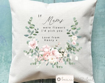 Personalised If Grandmas Mums Nannas Aunties Moms Mams Nanny Granny were flowers Blue pink Floral Design Home Linen Style Cushion cover
