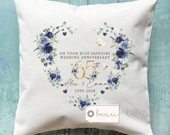 Personalised Blue Sapphire Wedding anniversary cushion, Sapphire Anniversary, Personalised gift 65th Anniversary gift Anniversary Cushion