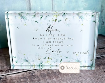 Personalised Mother of Groom Bride Thank you gift from Bride Groom wedding Floral Greenery Block Decoration Ornament Wedding Keepsake