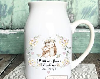 Personalised gift If Mums were flowers Nana Mummy Nanna Nanny Gift Bunny Owl Bear Floral Ceramic Small Vase Jug Mug Birthday Easter