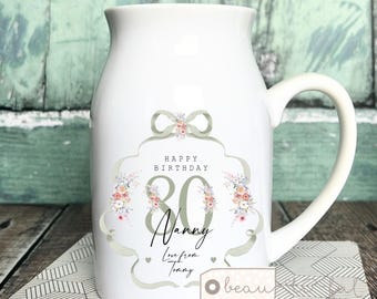 Personalised gift Birthday gift Special Birthday Milestone 21 30 40 50 60 70 Any age gift Floral Ceramic Small Vase Jug Mug Mum Friend Nanny