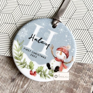 Personalised 1st First Baby Christmas Tree Snowman Christmas gift Bauble Acrylic or ceramic Round Ornament Keepsake Decoration gift