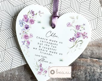 Personalised Chance made us colleagues.. Gift Quote Floral Greenery Design Heart Acrylic Ornament Friend Workmate Friendship Keepsake