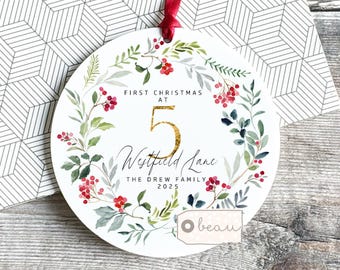 Personalised First Christmas Gift at Address New Home Gift Christmas New House Gift Round Ornament Keepsake Tree Decoration
