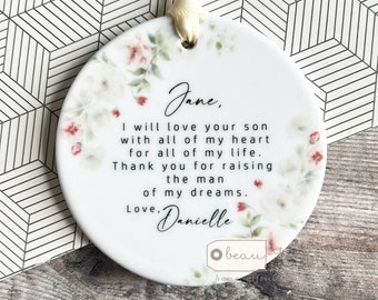 Personalised I will love your son/daughter Mother of Groom Bride Thank you from Bride Groom  floral Ceramic or acrylic Wedding Keepsake