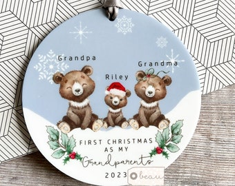Personalised 1st First Christmas as Grandparents Auntie Uncle Grandma Nanny Animal Koala Panda Bear Acrylic or Ceramic Ornament Keepsake