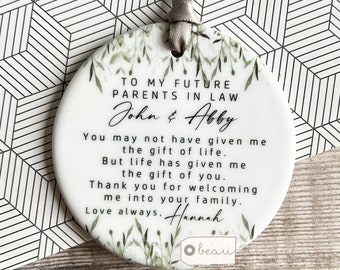 Personalised Future Wonderful Mother parents in law Foliage Greenery Wreath Ceramic or Acrylic Round Decoration Ornament Keepsake