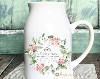 Personalised Friend gift Chance made us colleagues Quote Workmate gift Floral Small jug mug vase Decoration Ornament Keepsake Friendship